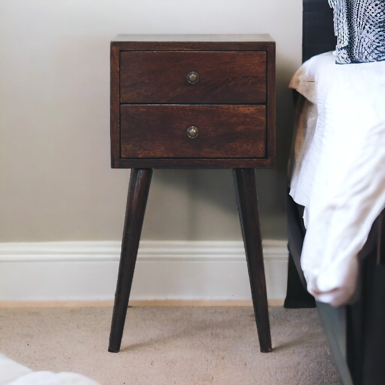 Mini 2 Drawer Walnut Bedside
