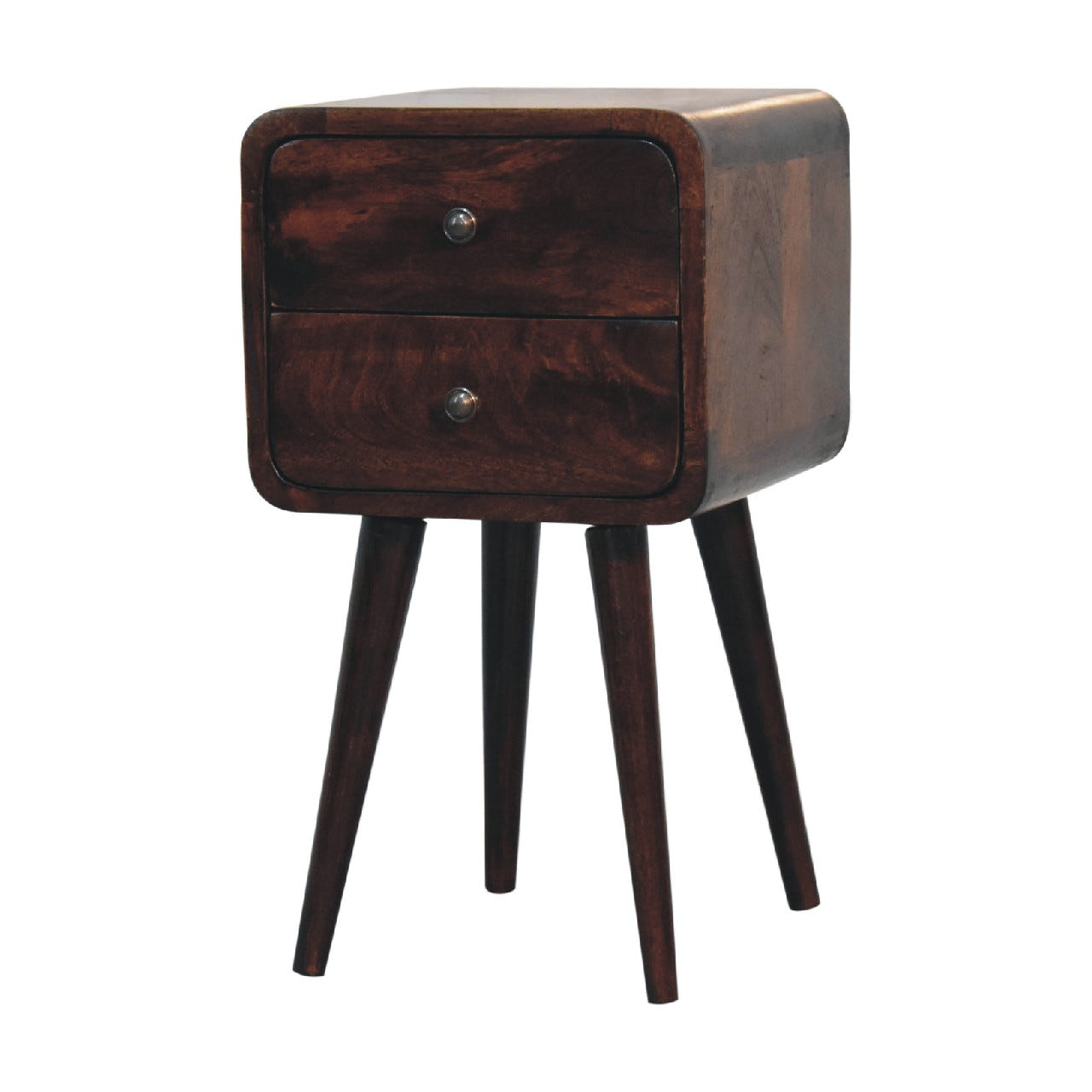 Mini Light Walnut Curved Bedside Table