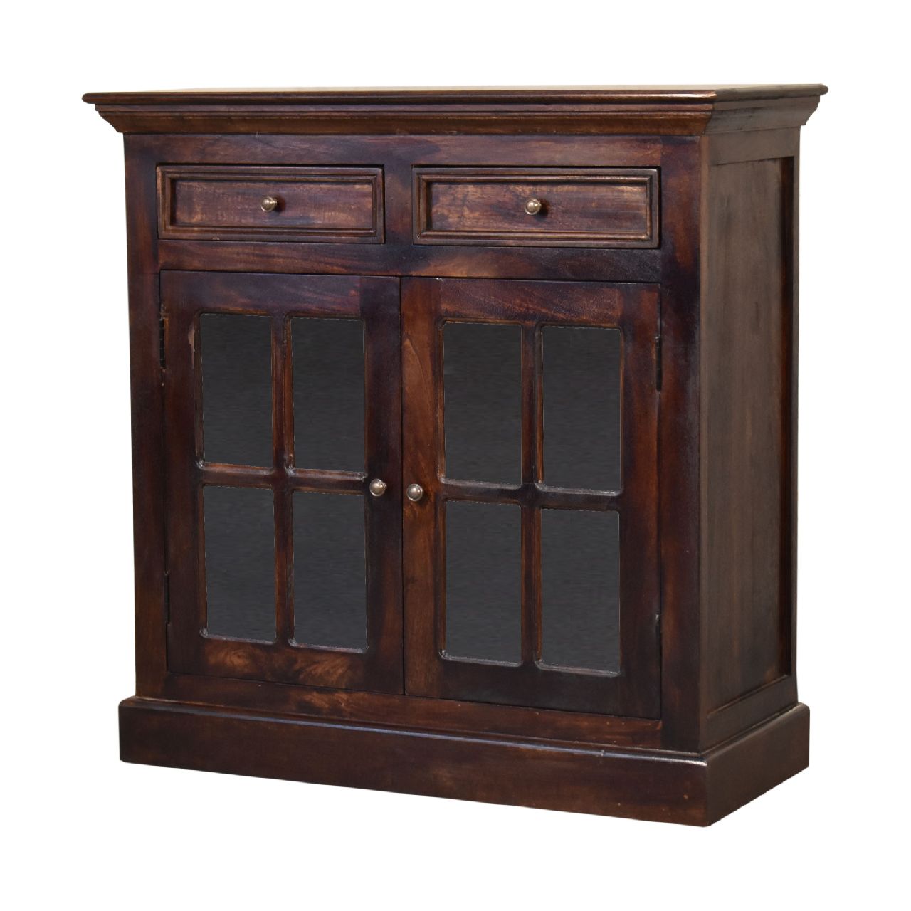 Light Walnut Cabinet with Glazed Doors Chest of Drawers