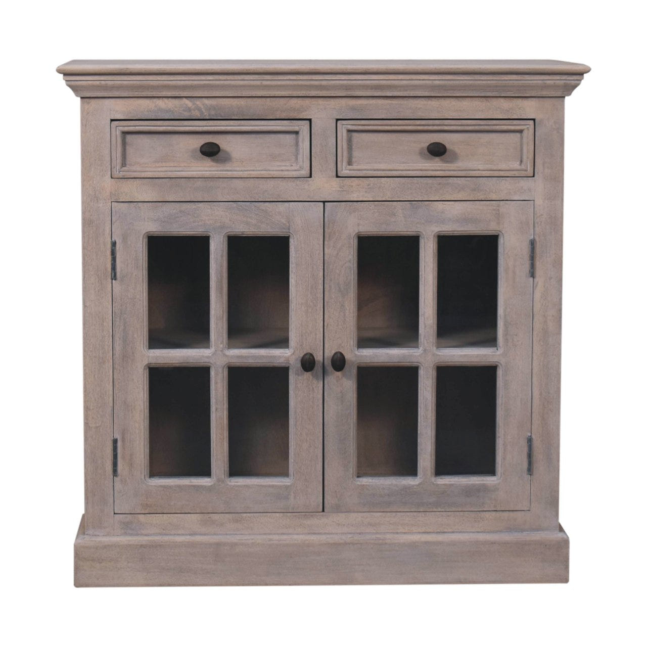 Stone Finish Cabinet with Glazed Doors Chest of Drawers