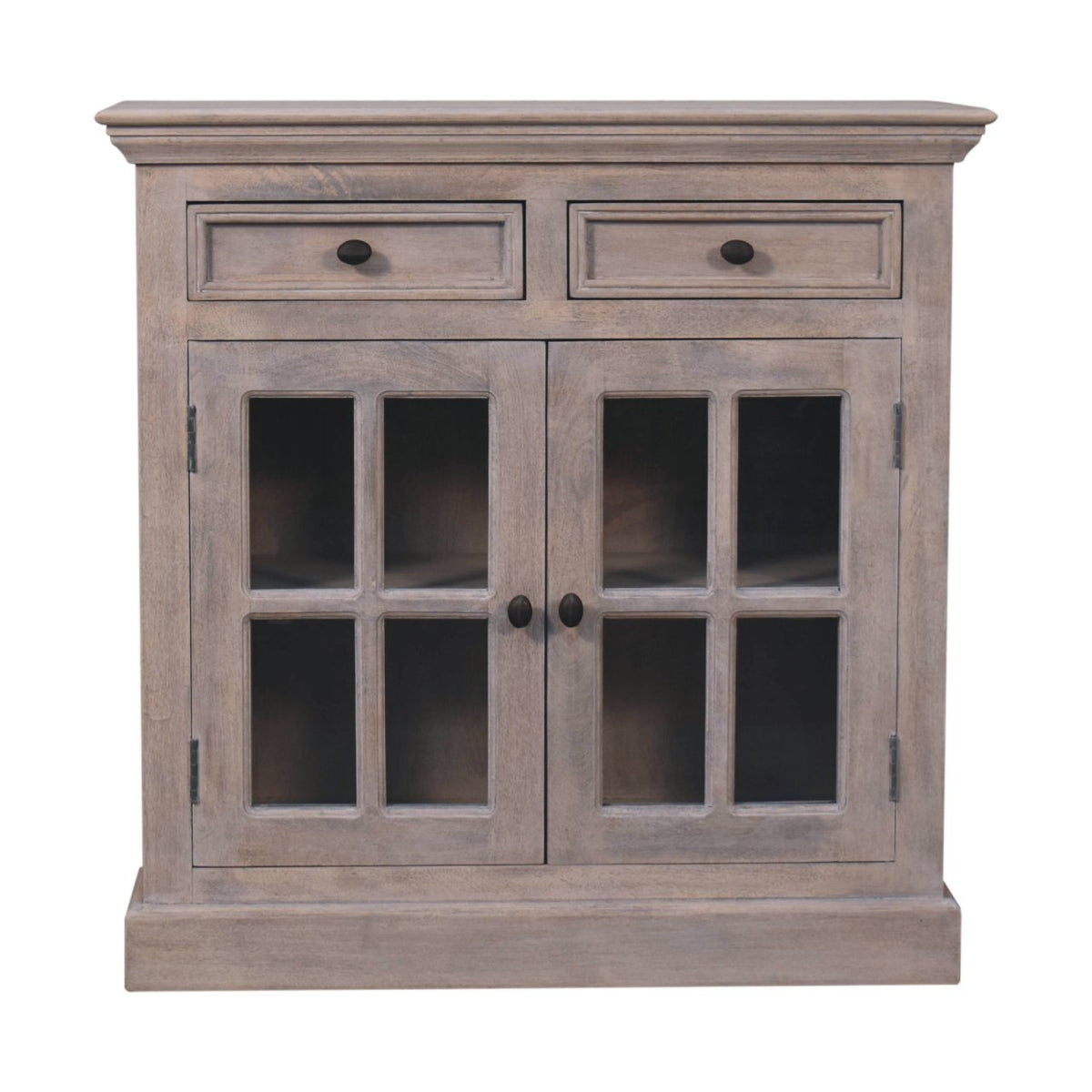 Stone Finish Cabinet with Glazed Doors Chest of Drawers