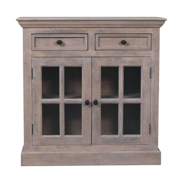 Stone Finish Cabinet with Glazed Doors Chest of Drawers