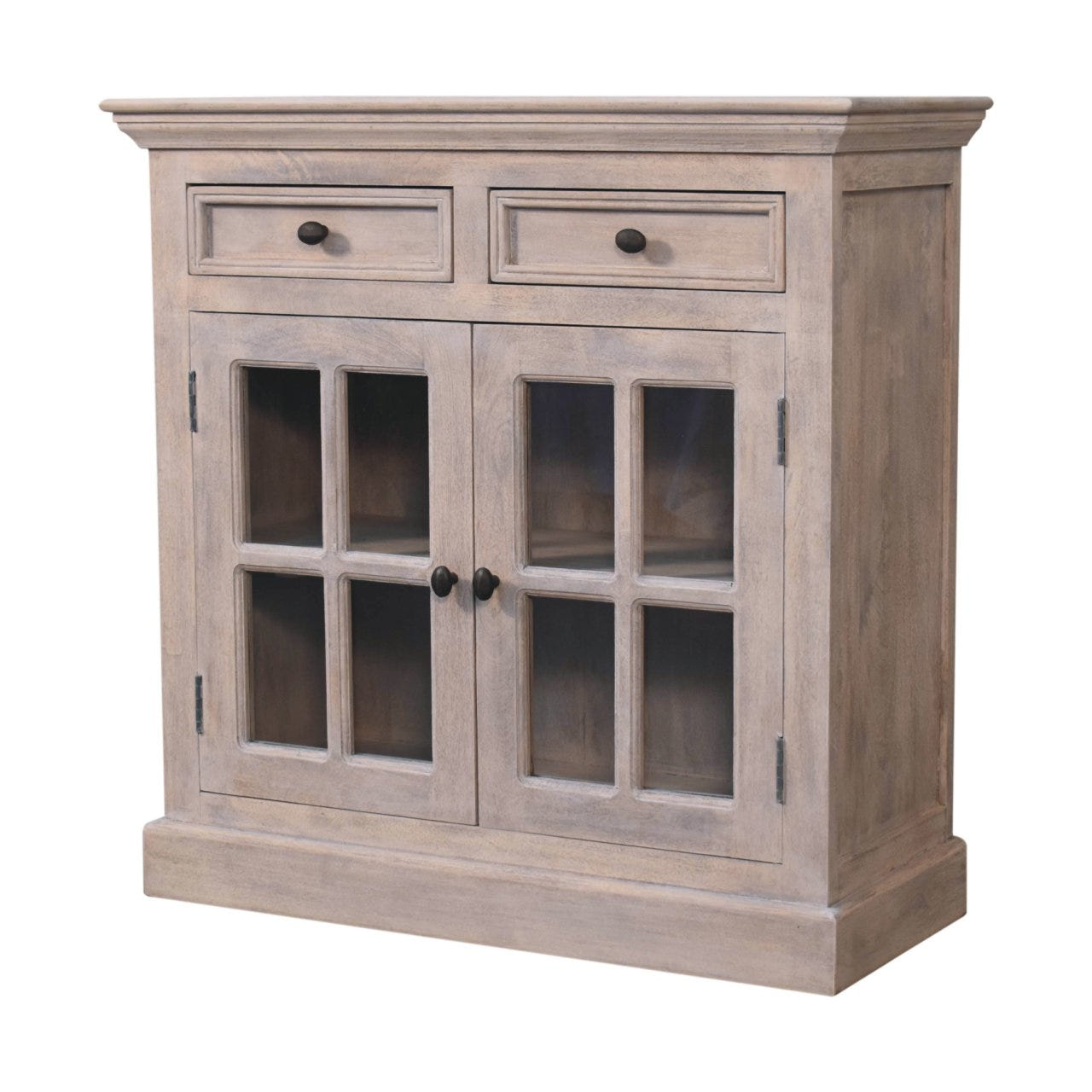 Stone Finish Cabinet with Glazed Doors Chest of Drawers