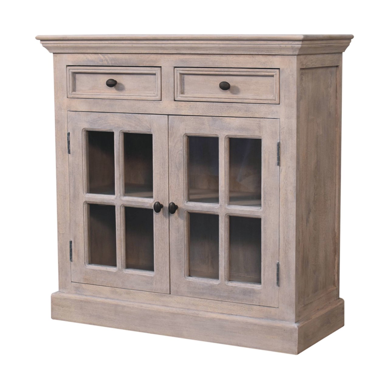 Stone Finish Cabinet with Glazed Doors Chest of Drawers