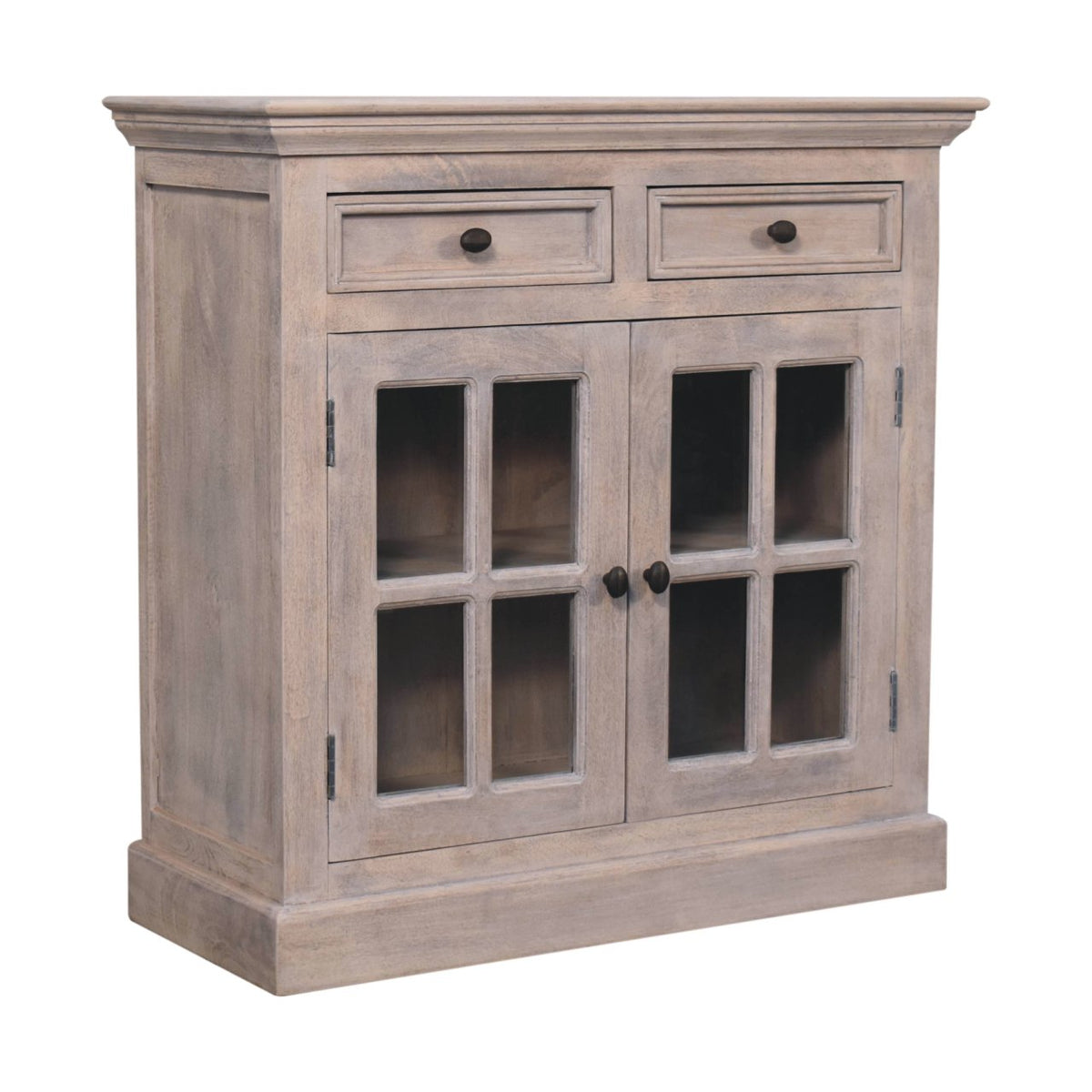 Stone Finish Cabinet with Glazed Doors Chest of Drawers