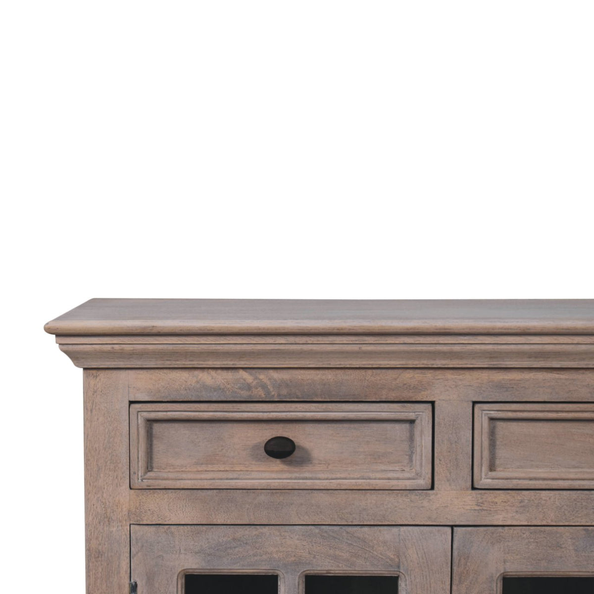 Stone Finish Cabinet with Glazed Doors Chest of Drawers