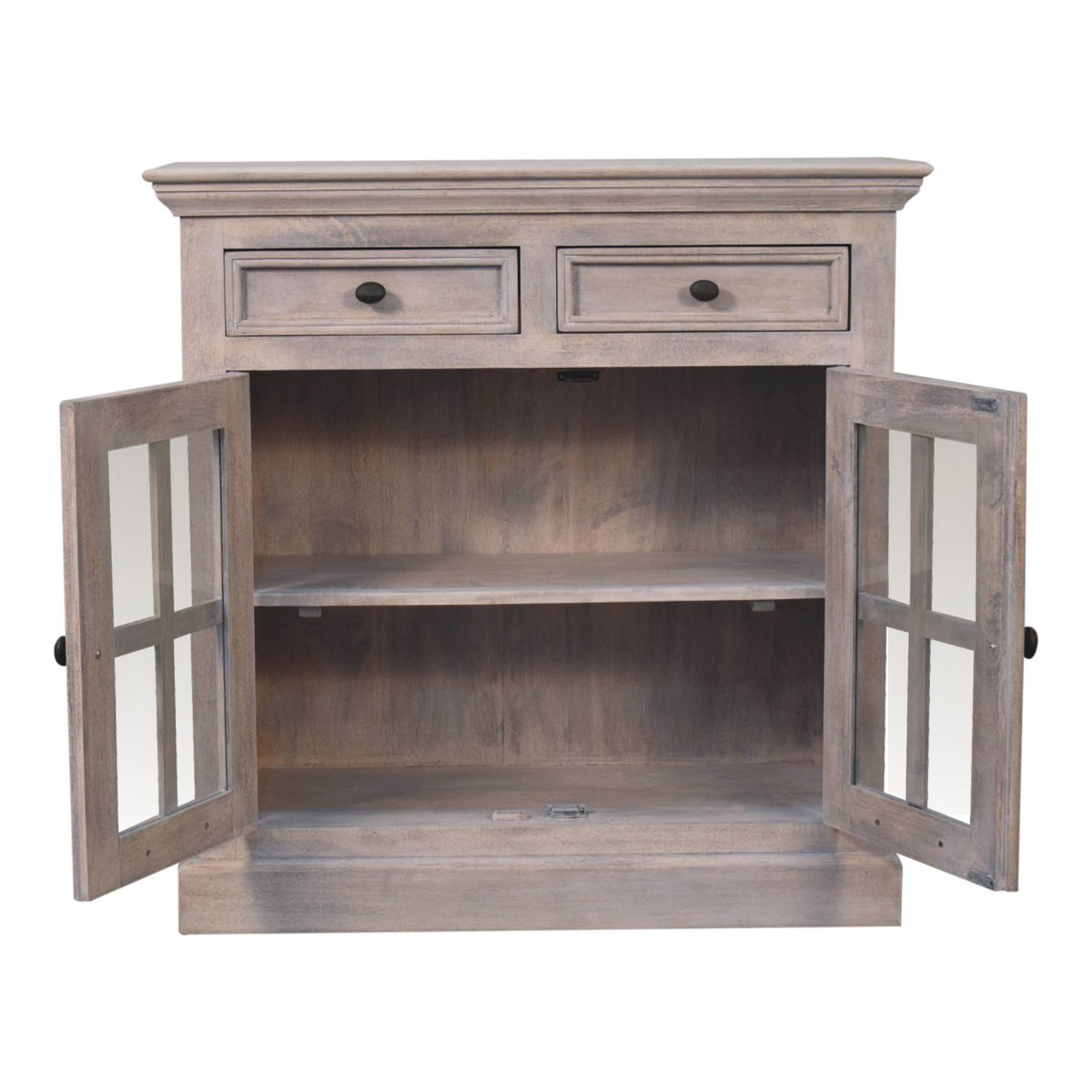 Stone Finish Cabinet with Glazed Doors Chest of Drawers