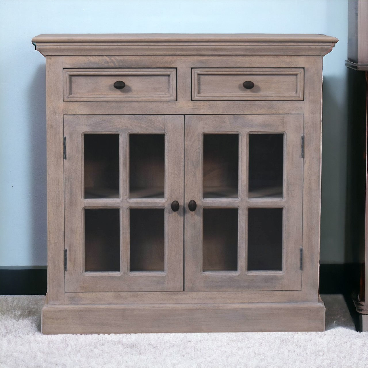 Stone Finish Cabinet with Glazed Doors Chest of Drawers