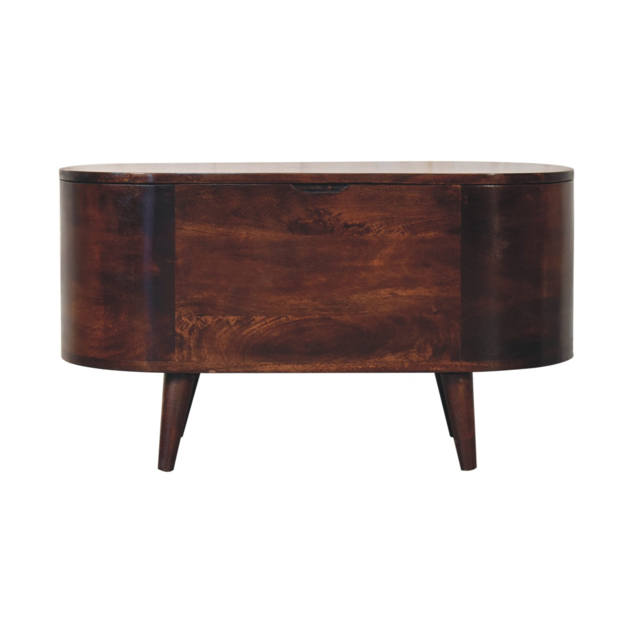 Light Walnut Rounded Lid-up Blanket Box Storage Bench | Linen