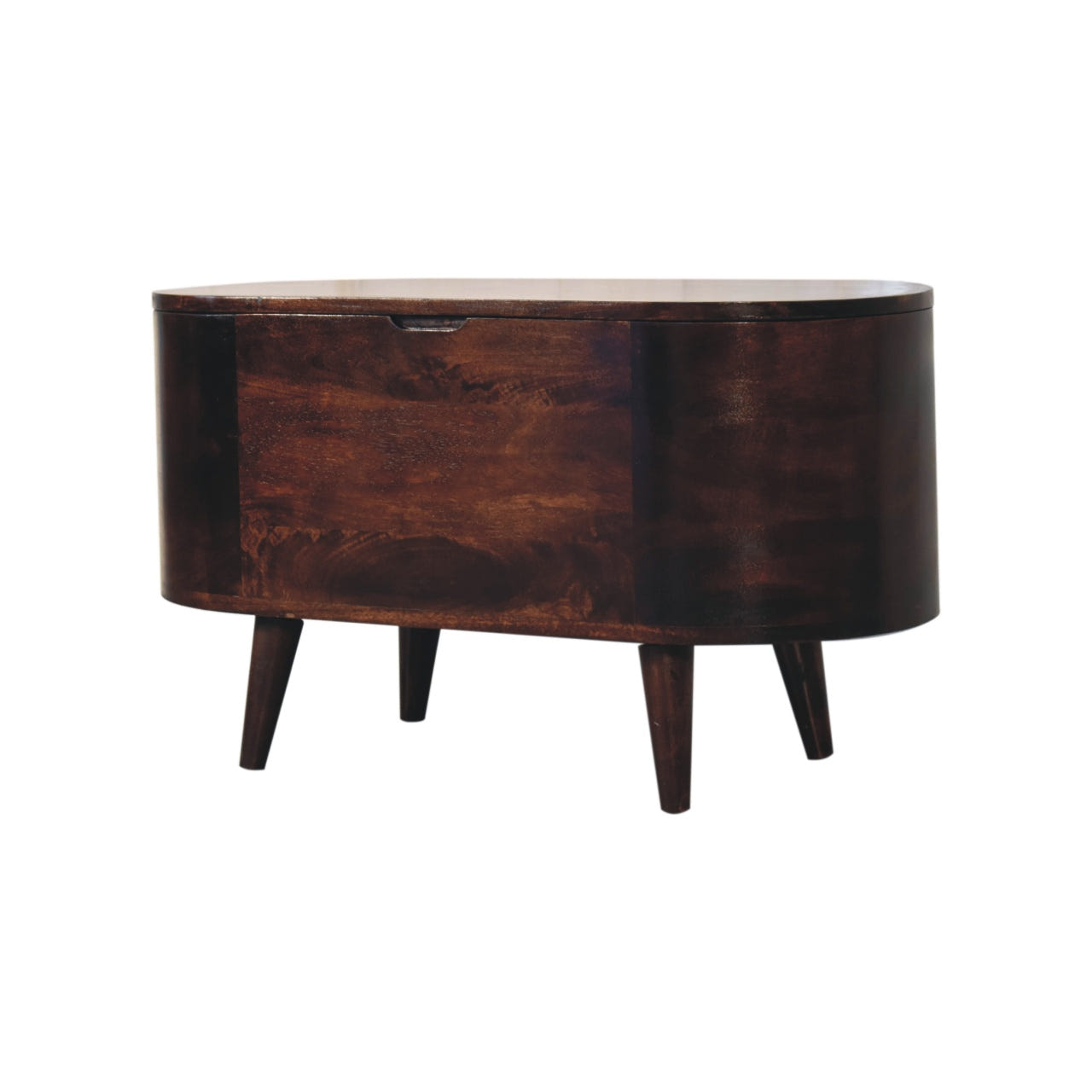 Light Walnut Rounded Lid-up Blanket Box Storage Bench | Linen