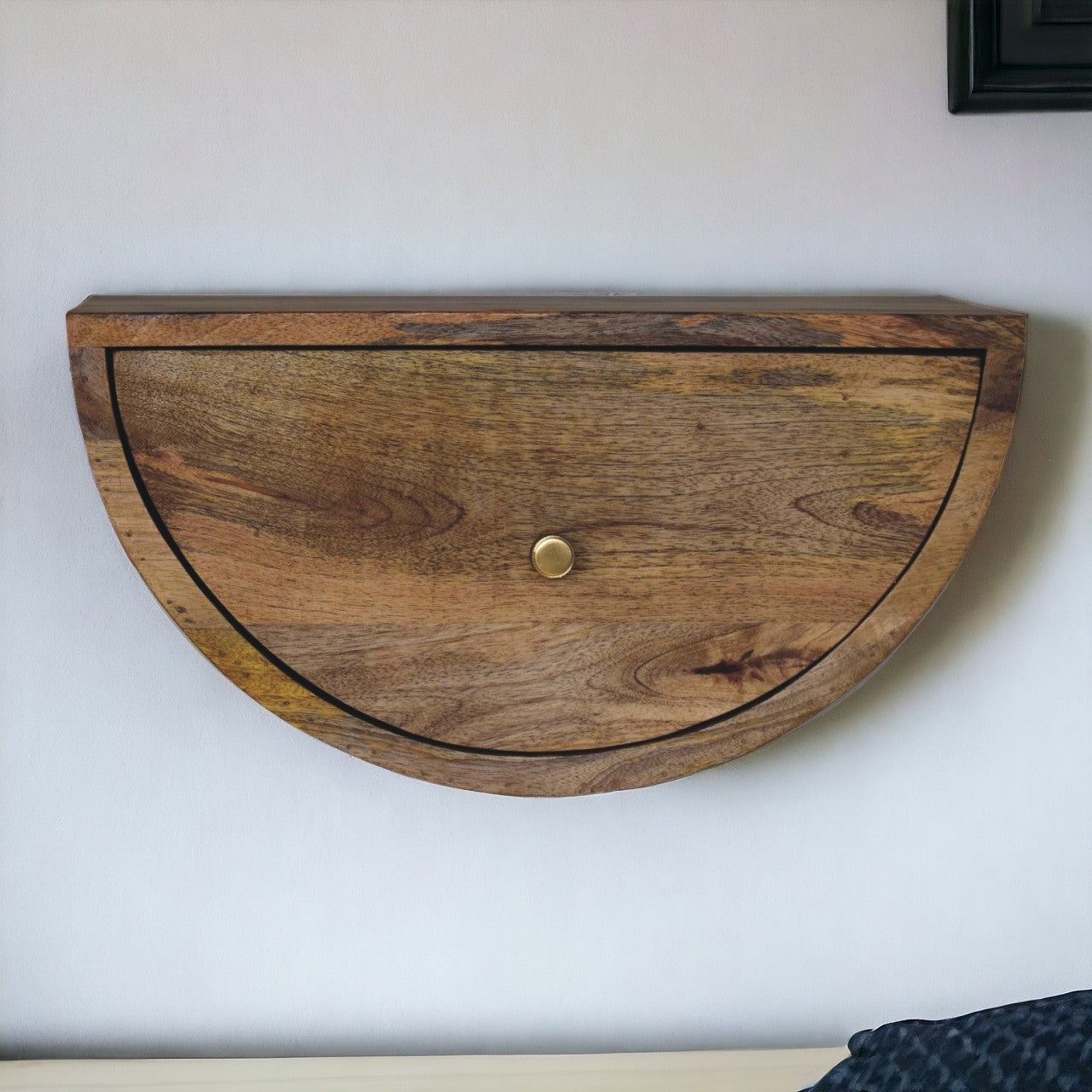 Crescent Floating Bedside Table | Oak-Ish Mango Wood Wall-Mounted