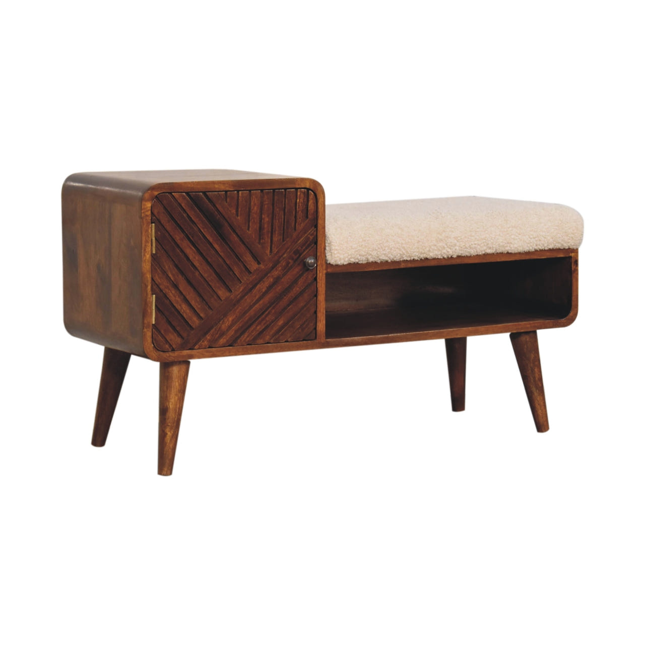 Boucle Carved Chestnut Telephone Table Chest of Drawers | Hand-Carved