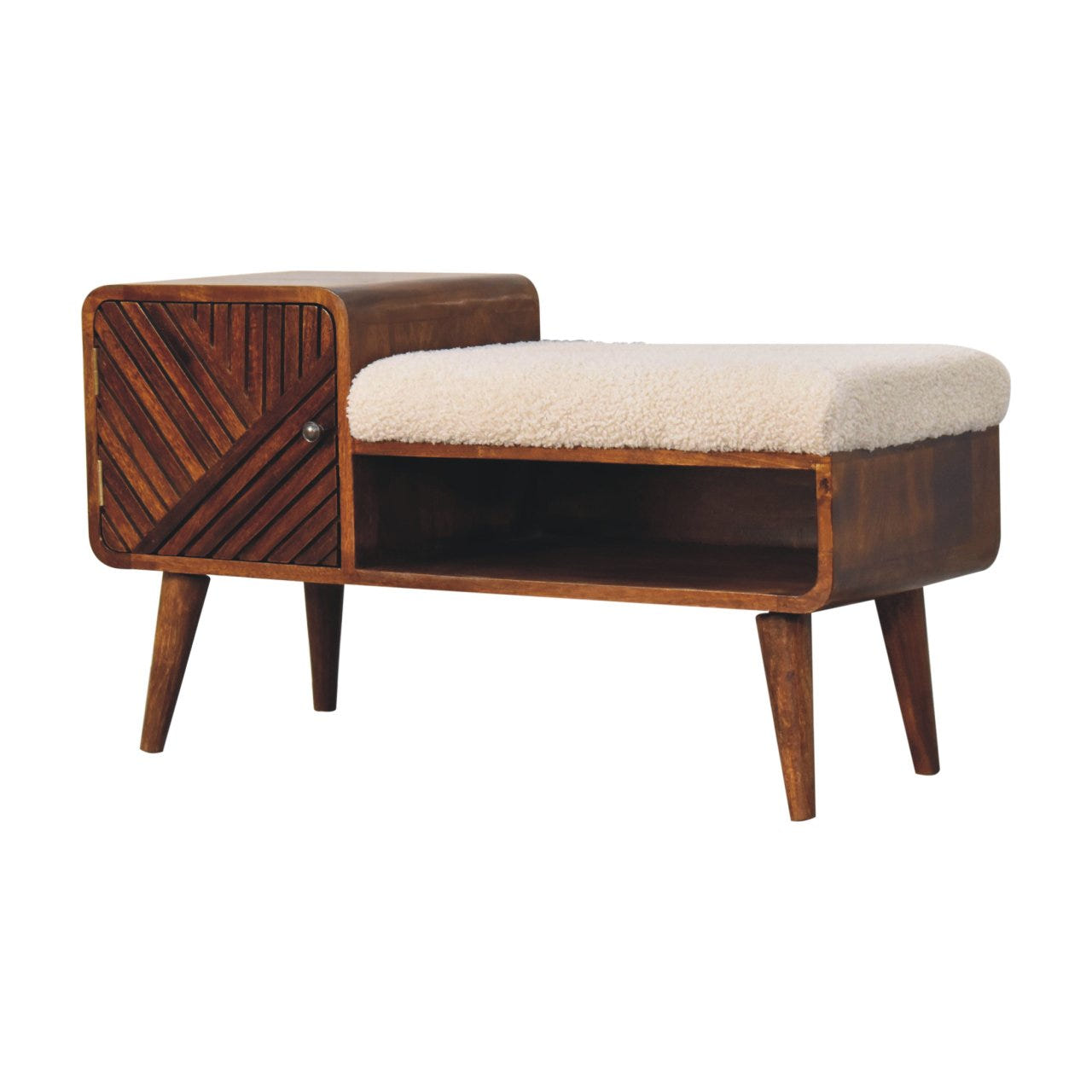 Boucle Carved Chestnut Telephone Table Chest of Drawers | Hand-Carved