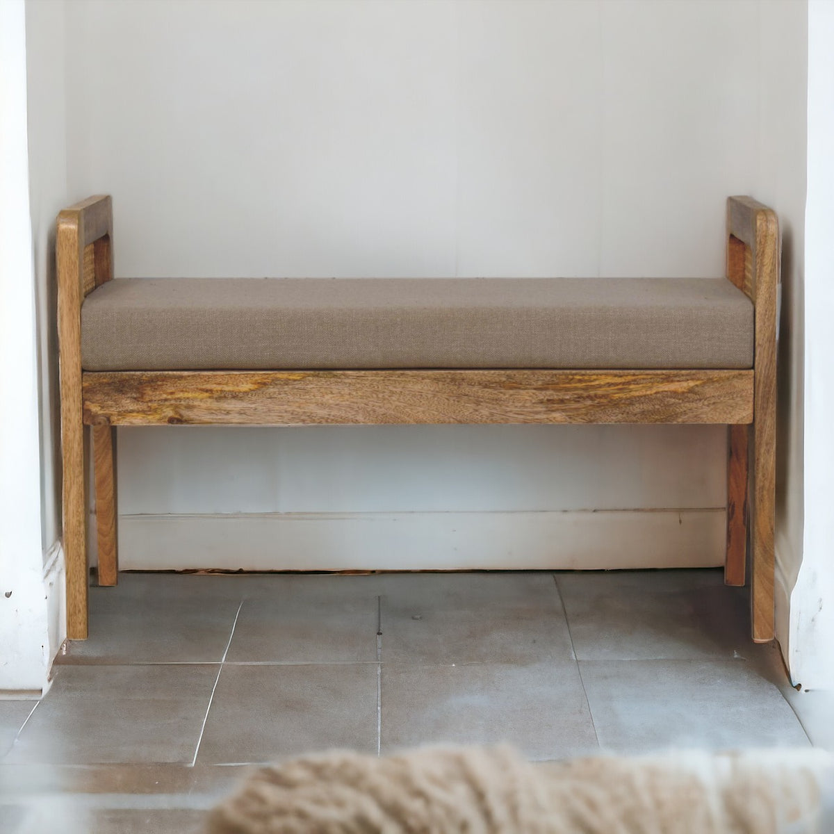 Mud Linen Rattan Bench