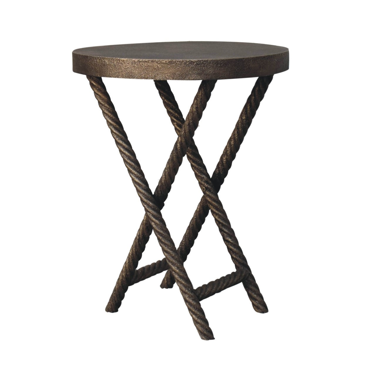 Metallic Rope Side Table Accent Piece | Iron & Mango Wood