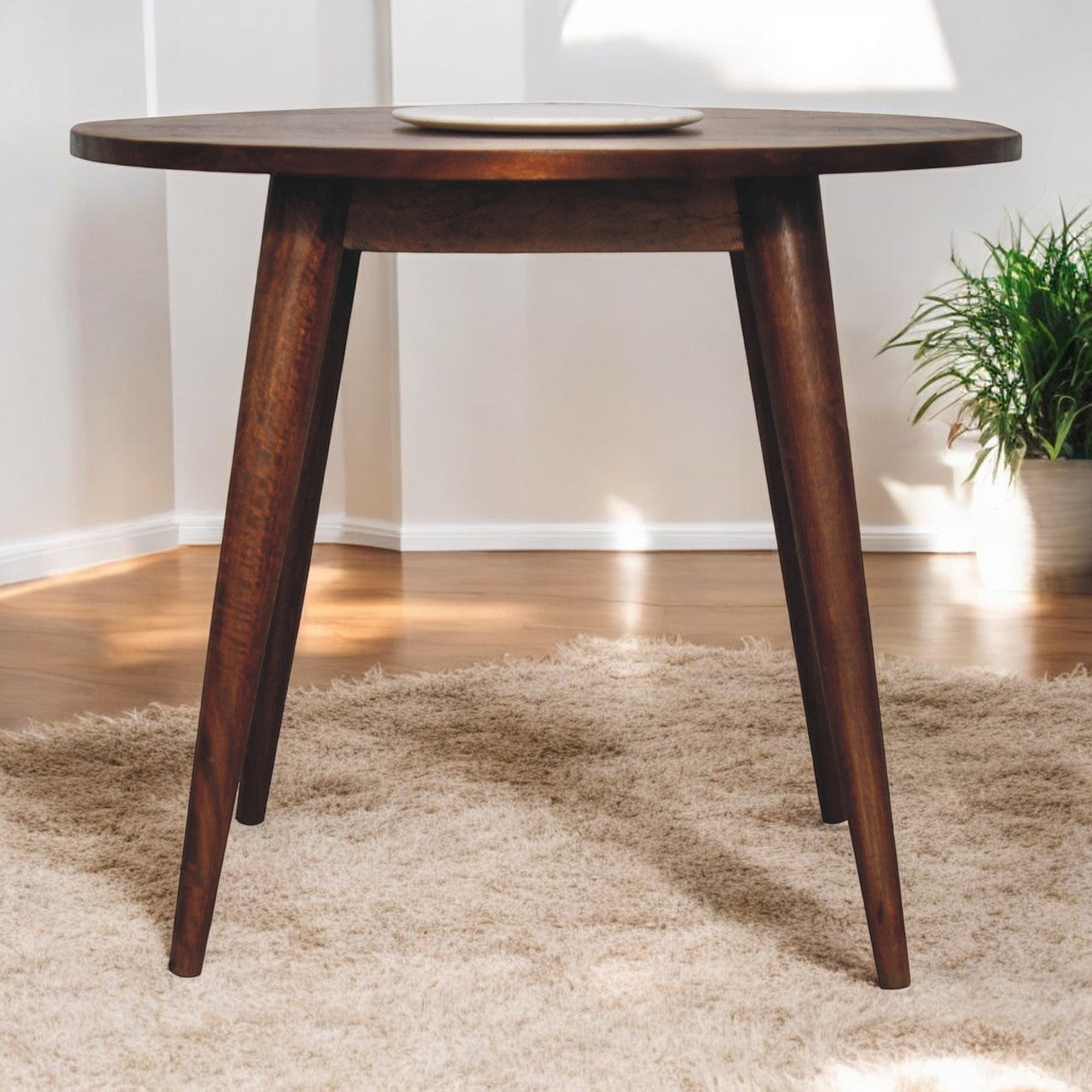 Chestnut Round Nordic End Table Chest of Drawers