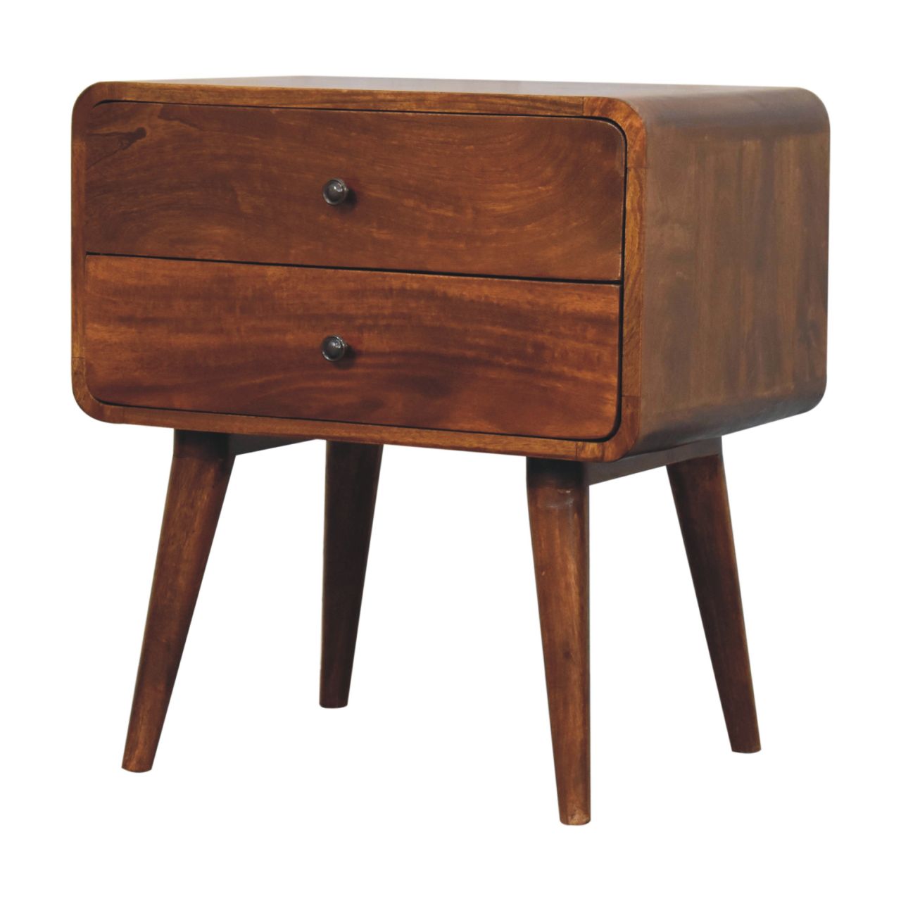 Large Curved Chestnut Bedside Table