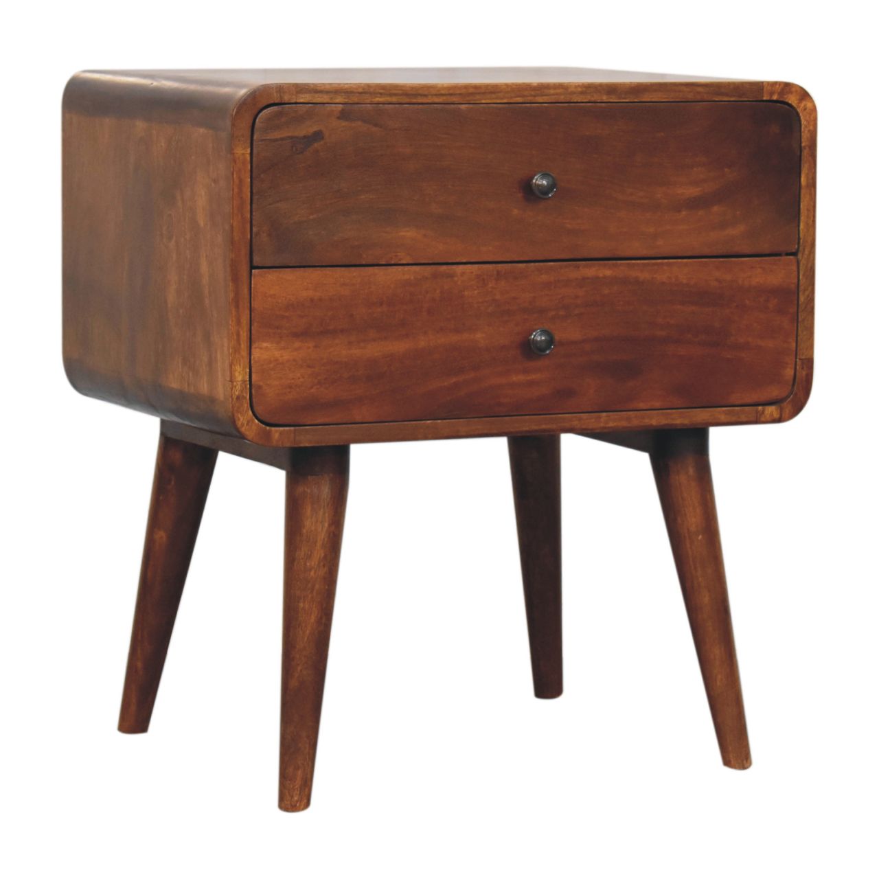 Large Curved Chestnut Bedside Table