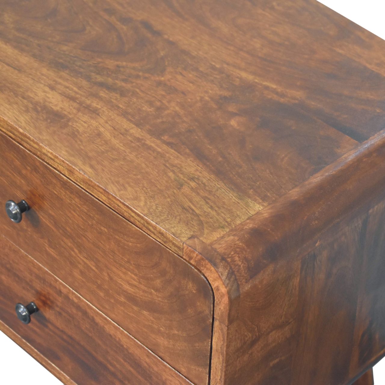Large Curved Chestnut Bedside Table