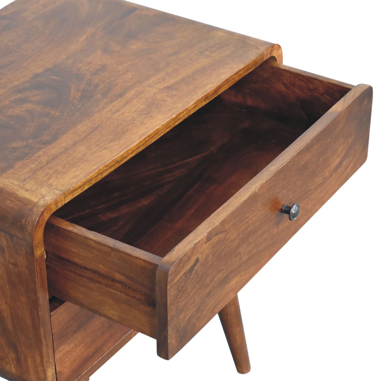 Large Curved Chestnut Bedside Table