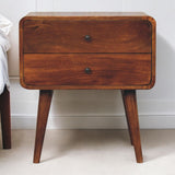 Large Curved Chestnut Bedside Table