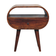 Large Chestnut Circular Open Bedside Table | Open Shelf
