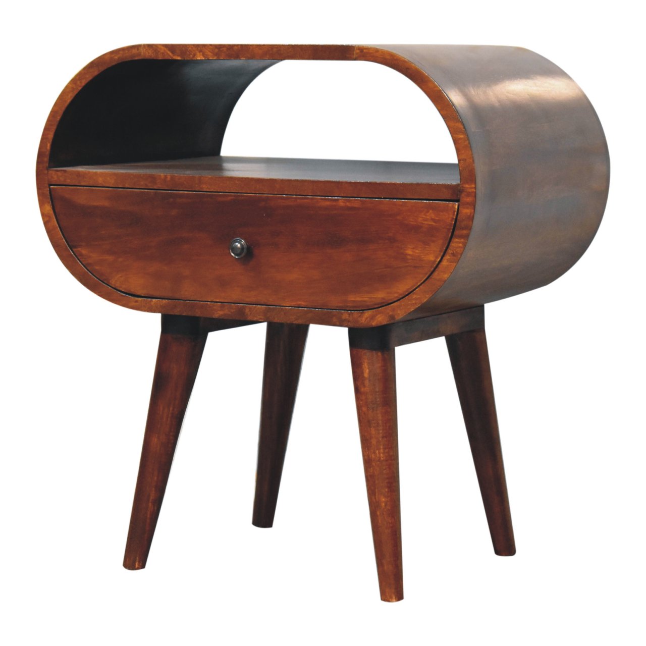 Large Chestnut Circular Open Bedside Table | Open Shelf