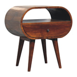Large Chestnut Circular Open Bedside Table | Open Shelf