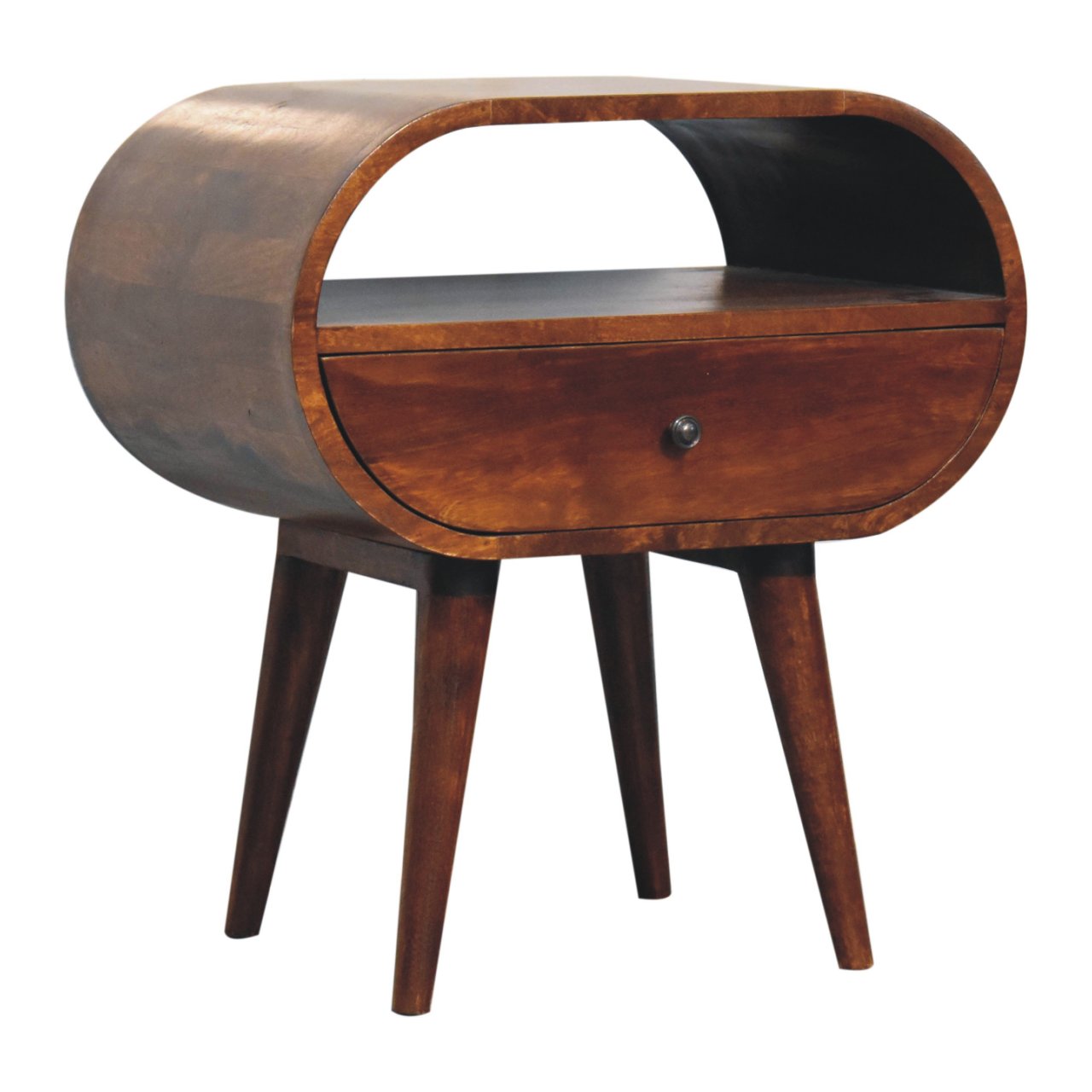 Large Chestnut Circular Open Bedside Table | Open Shelf