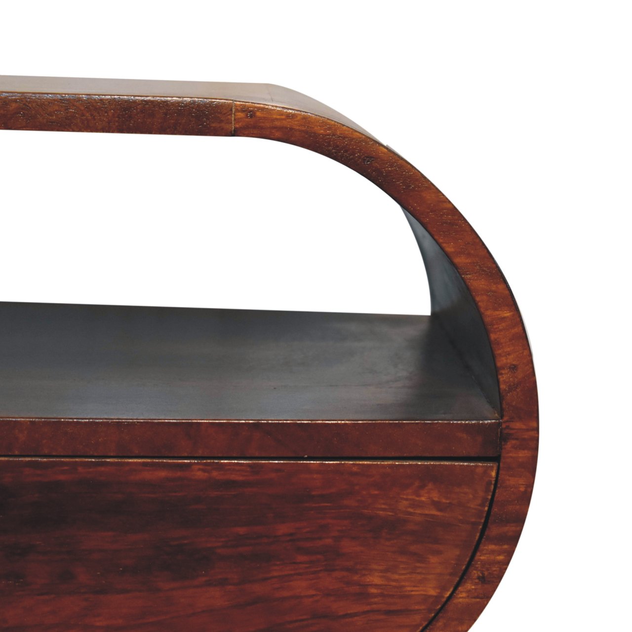 Large Chestnut Circular Open Bedside Table | Open Shelf