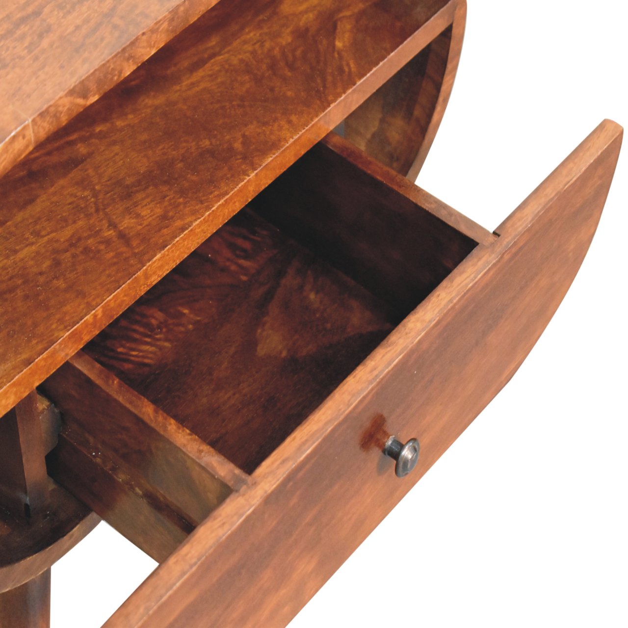 Large Chestnut Circular Open Bedside Table | Open Shelf