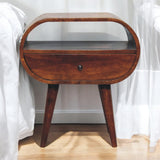 Large Chestnut Circular Open Bedside Table | Open Shelf