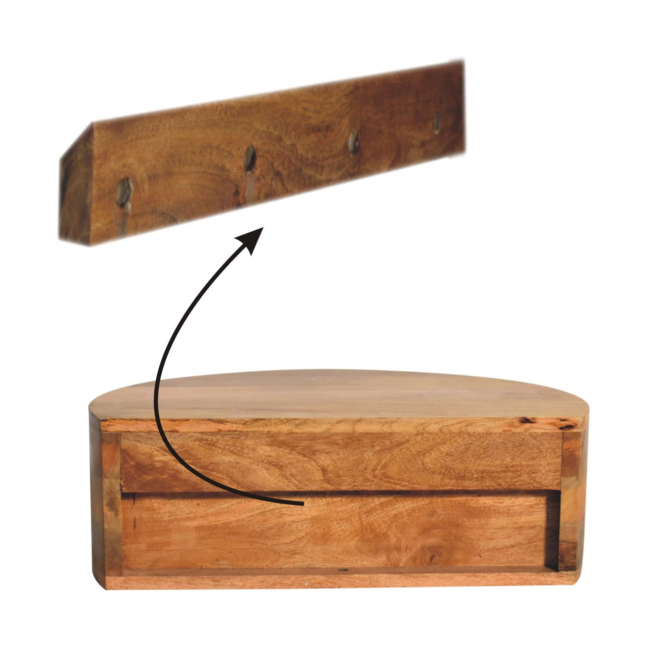 Large Wall Mounted Rounded Bedside Table | Oak Mango Wood Wall-Mounted