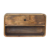 Large Floating Curve Open Slot Bedside Table | Oak Solid Mango Wood Wall-Mounted