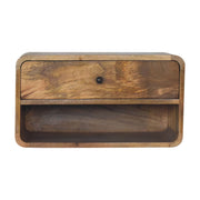 Large Floating Curve Open Slot Bedside Table | Oak Solid Mango Wood Wall-Mounted