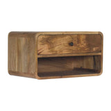 Large Floating Curve Open Slot Bedside Table | Oak Solid Mango Wood Wall-Mounted