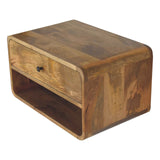 Large Floating Curve Open Slot Bedside Table | Oak Solid Mango Wood Wall-Mounted