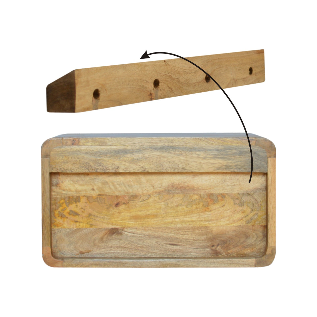 Large Floating Curve Open Slot Bedside Table | Oak Solid Mango Wood Wall-Mounted