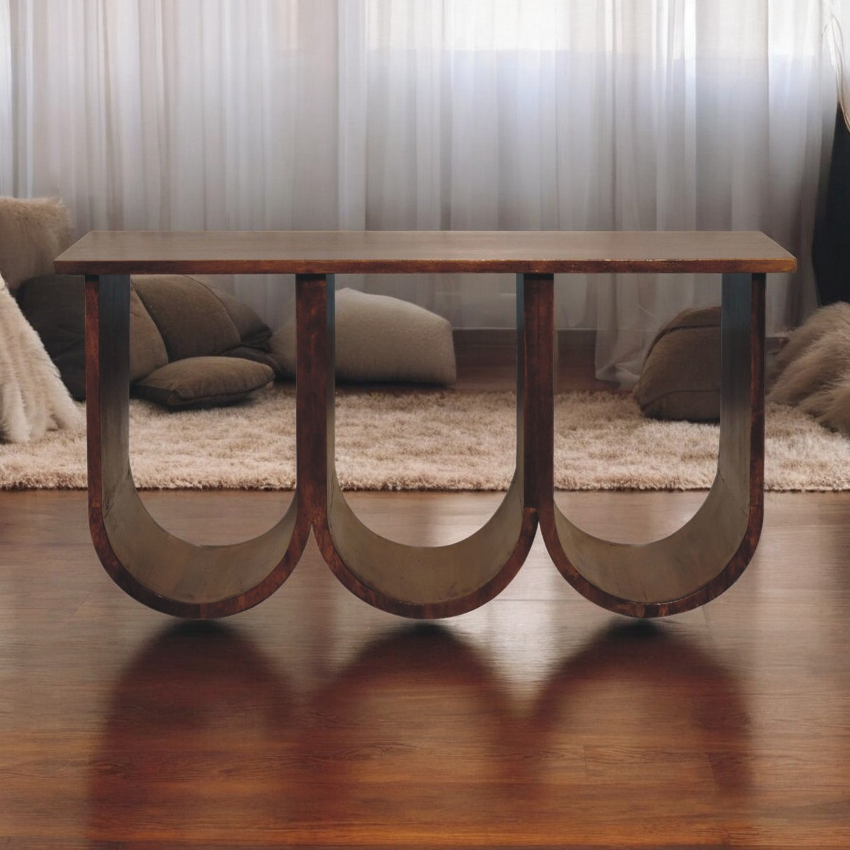 Triple Open Style Coffee Table | Chestnut Solid Mango Wood