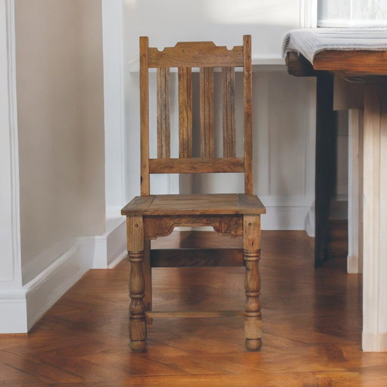 Granary Turned Dining Chair Set of 2 | Distressed Oak Solid Mango Wood