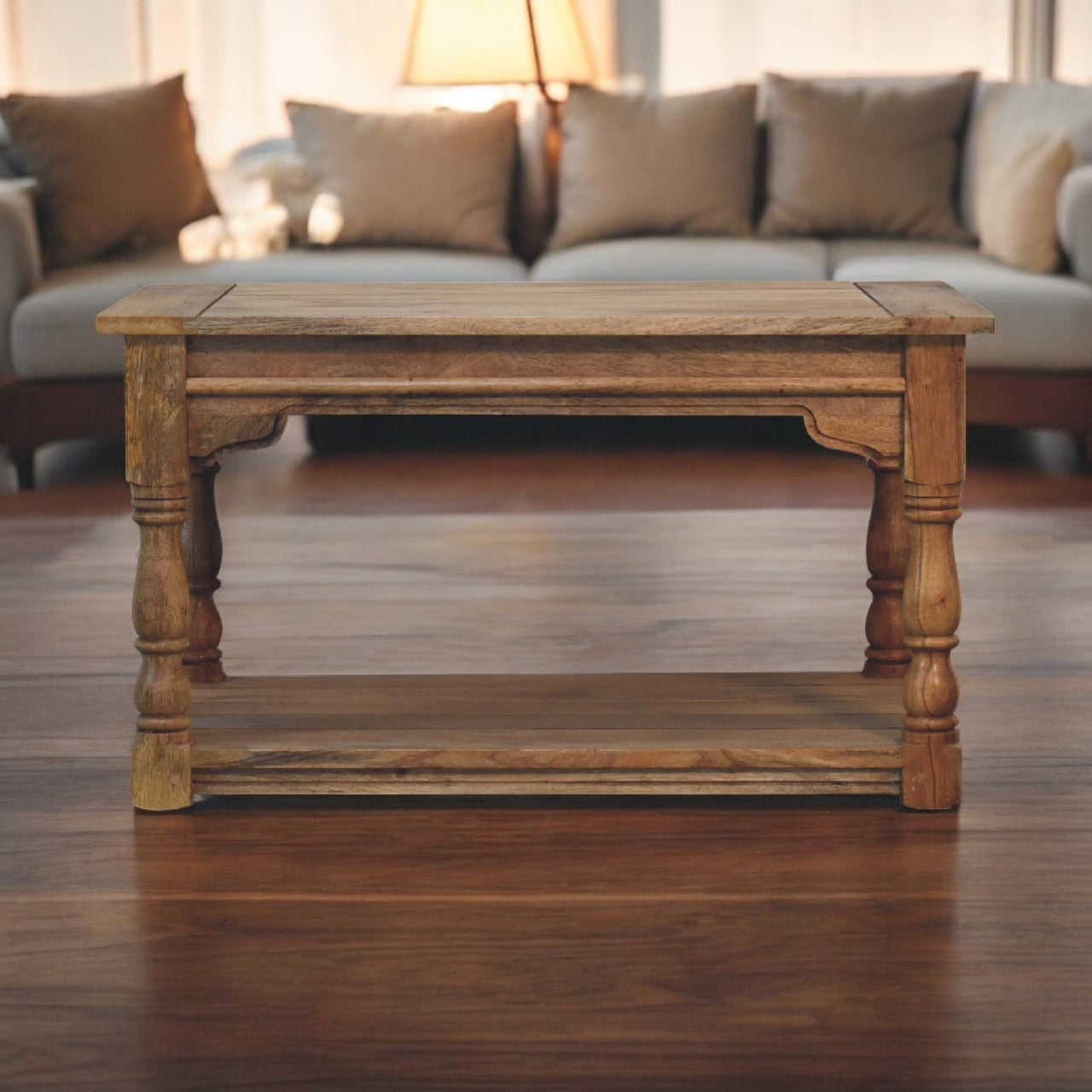 Granary Turned Coffee Table | Distressed Oak Solid Mango Wood