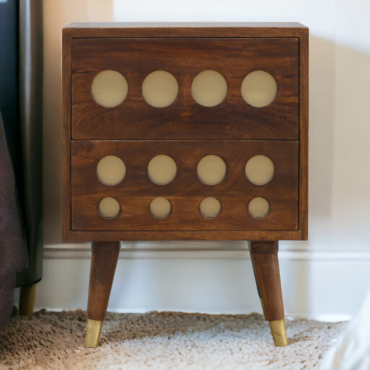 Chestnut Brass Cut-out Bedside Table