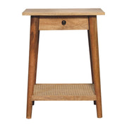 Woven Solid Wood End Table Accent Piece | Oak Jute