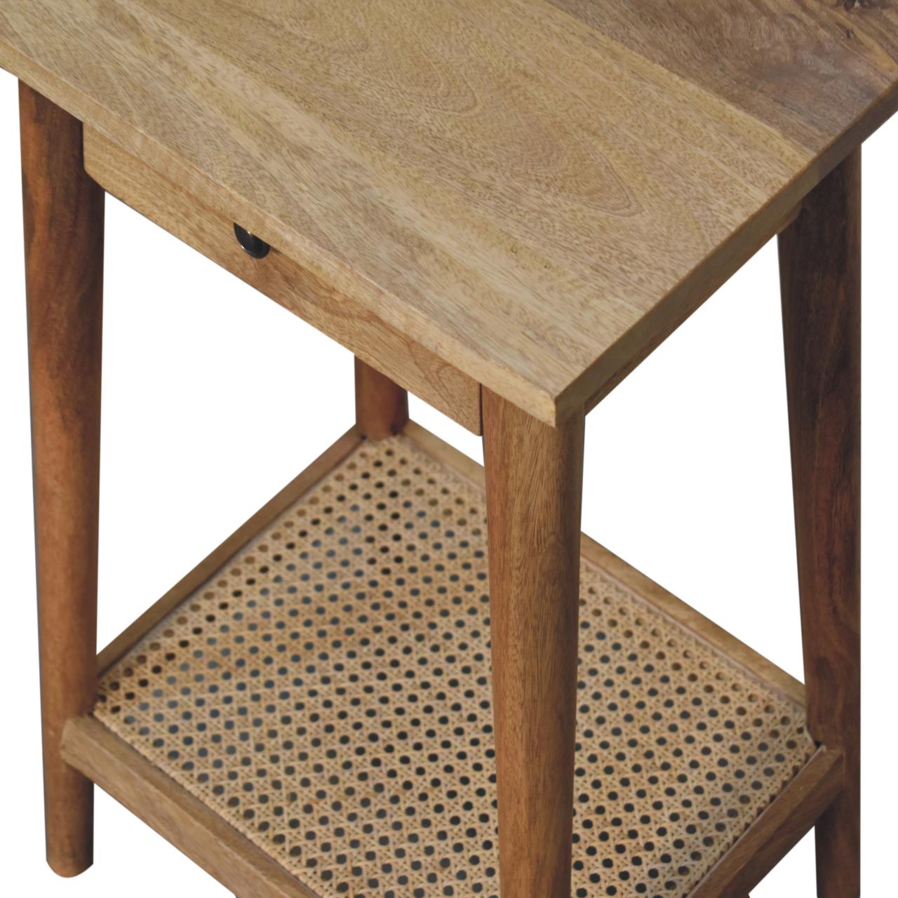Woven Solid Wood End Table Accent Piece | Oak Jute