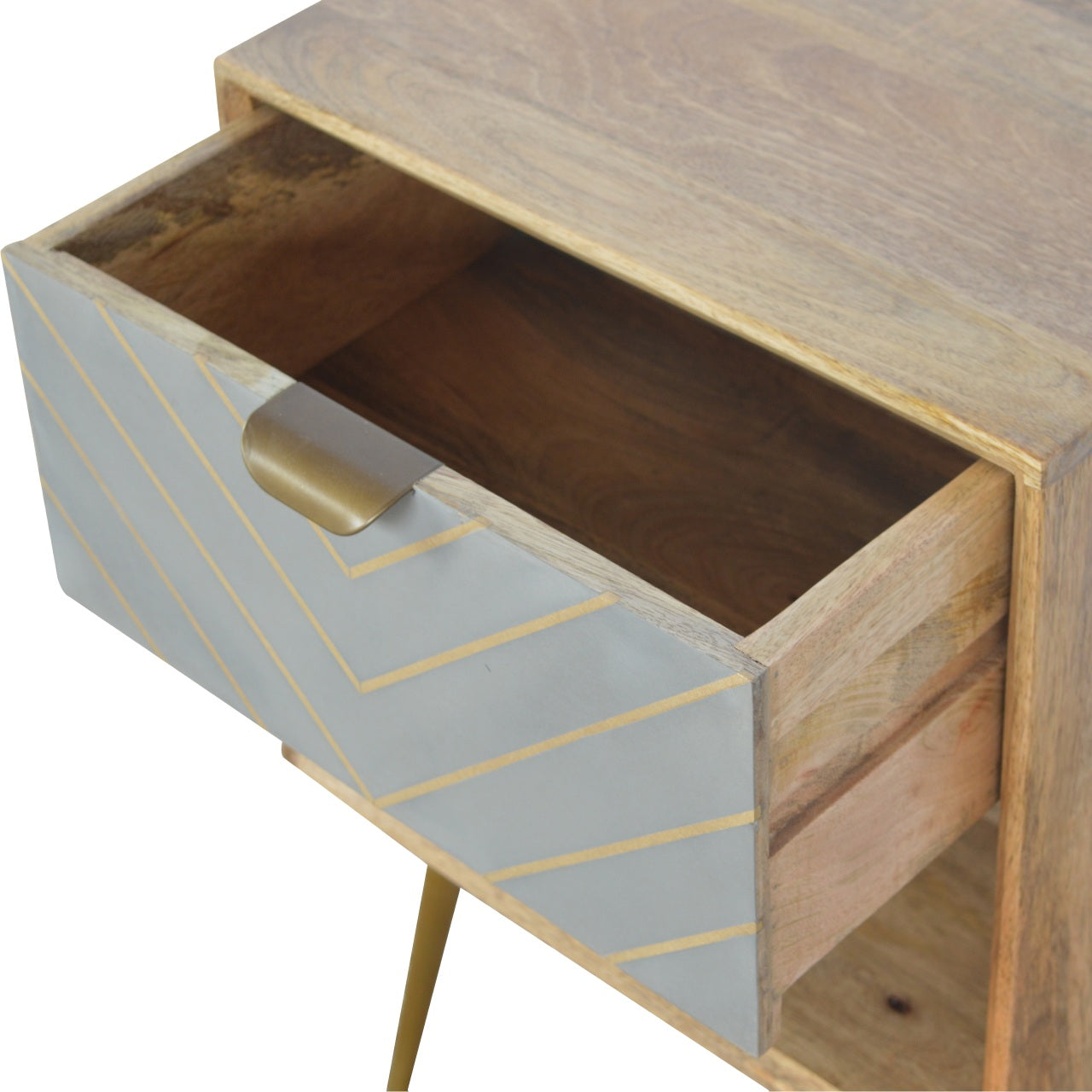 Cement Inlay Bedside with Open Slot Bedside Table | Oak-Ish Mango Wood