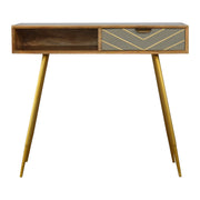 Cement Brass Writing Desk | Oak-Ish Solid Mango Wood