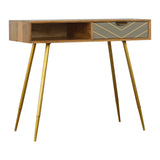 Cement Brass Writing Desk | Oak-Ish Solid Mango Wood