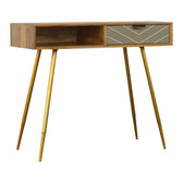 Cement Brass Writing Desk | Oak-Ish Solid Mango Wood