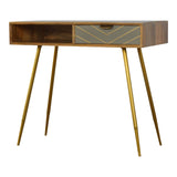 Cement Brass Writing Desk | Oak-Ish Solid Mango Wood