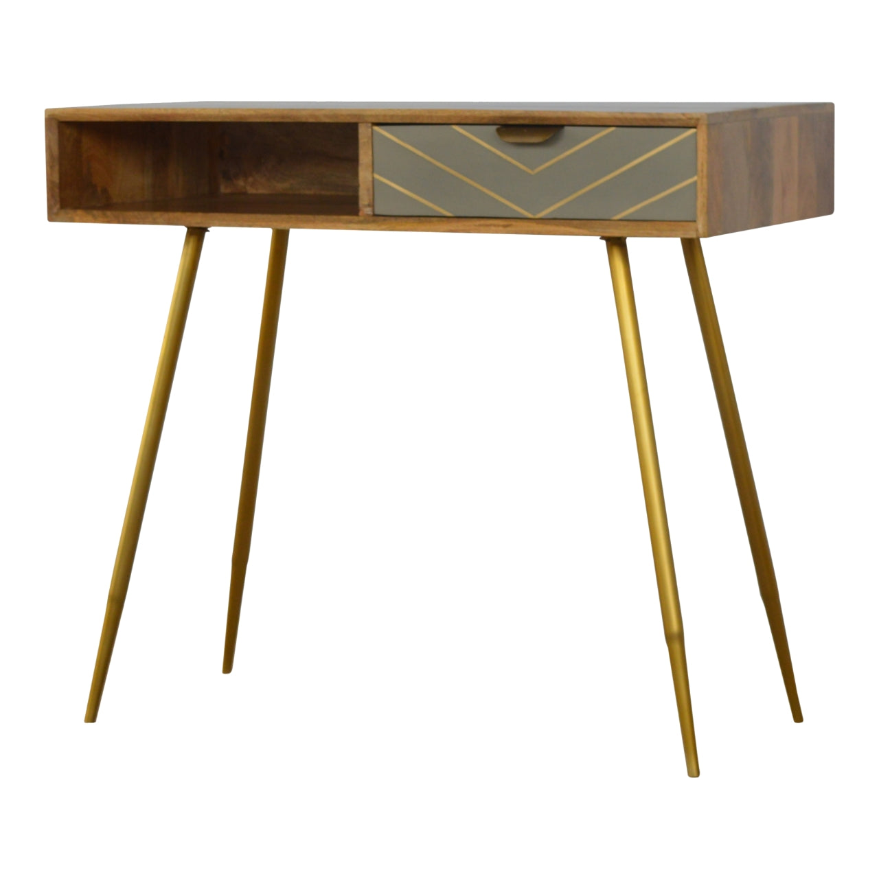 Cement Brass Writing Desk | Oak-Ish Solid Mango Wood